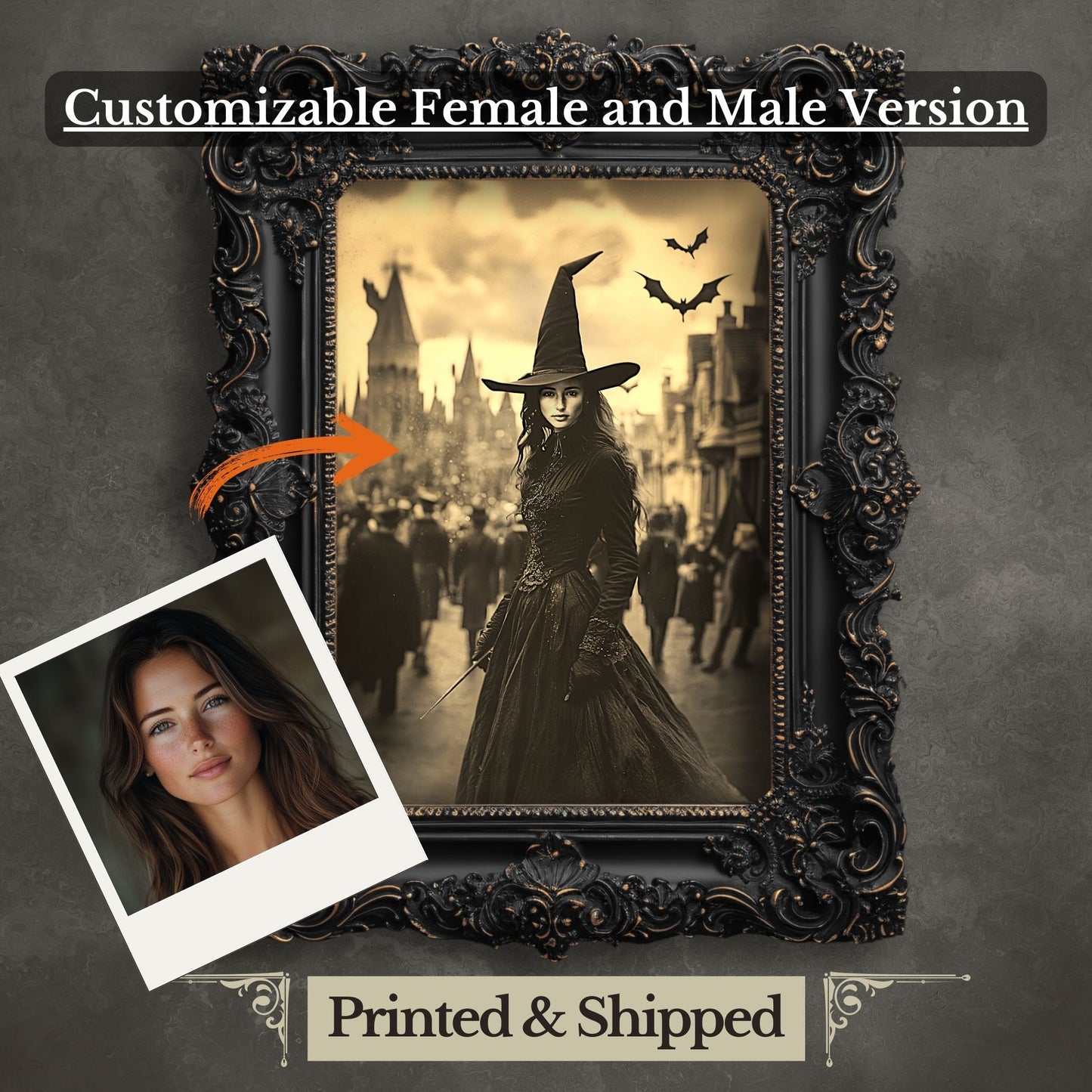 Benutzerdefiniertes Vintage Zauberer & Hexe Porträt – Personalisierte Gothic Wandkunst