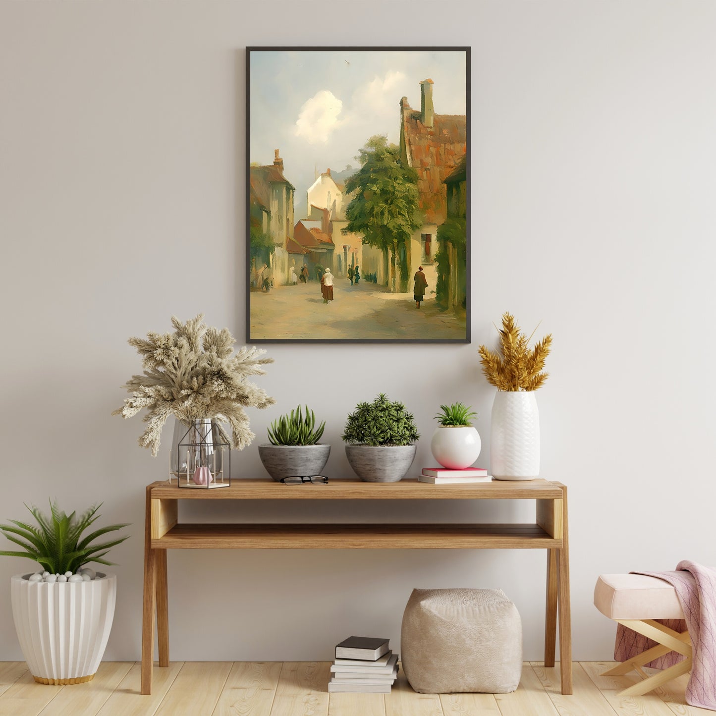 Vintage Town Life Paper Poster Prints Vintage Oil Painting & Wall Art of Old Town, Old City Prints, Pastel Colors, Impressionistic Art