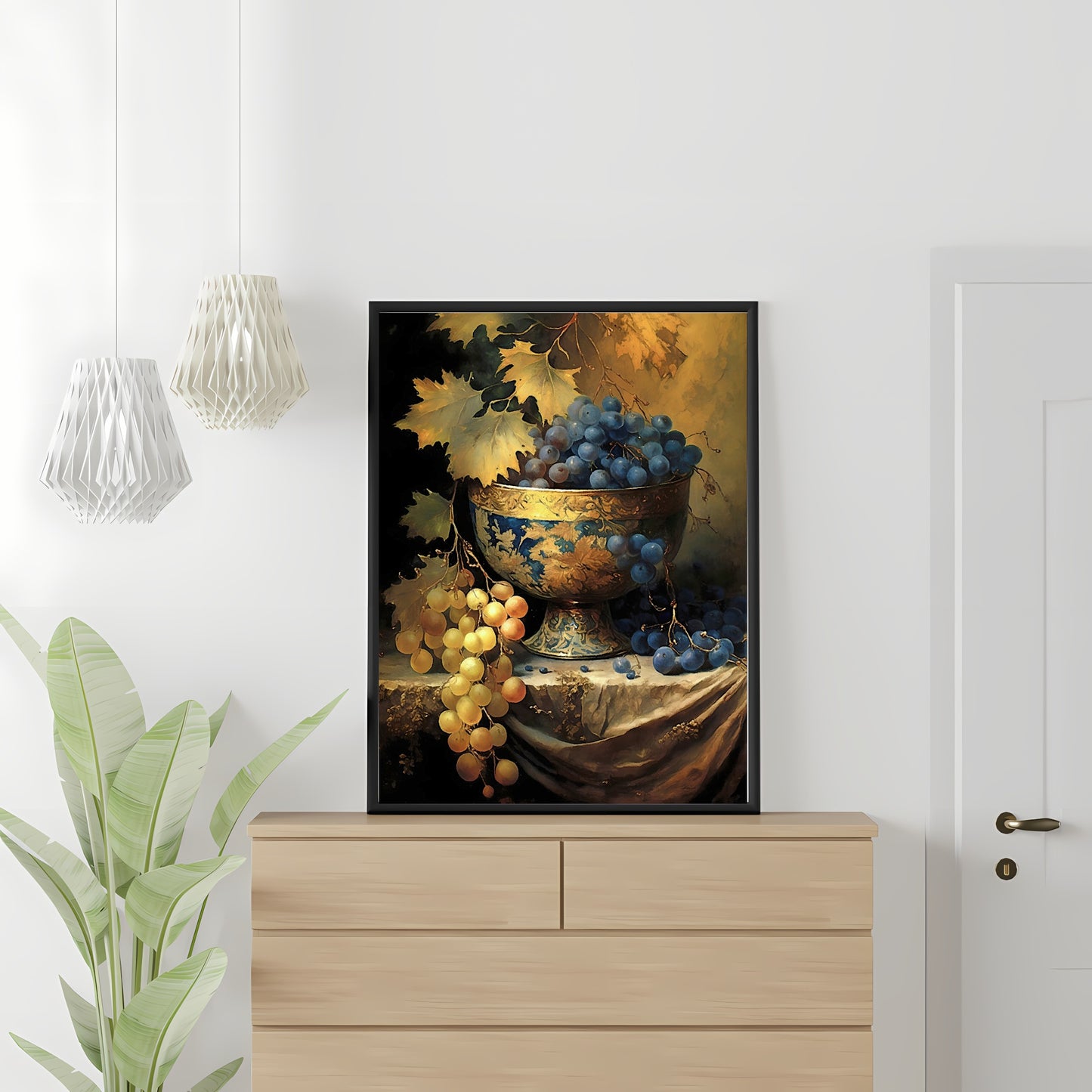 Still Life Painting Grapes Paper Poster Prints Vintage Oil Painting & Wall Art of goblet full with grapes, Antique Painting, moody, Vintage Wall Art