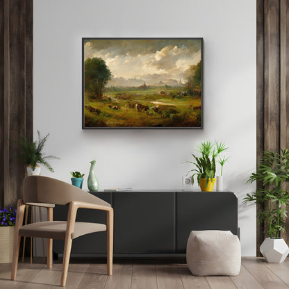 Vintage Country Landscape Painting Paper Poster PrintsVintage Oil Painting & Wall Art open wild country landscape, Antique art