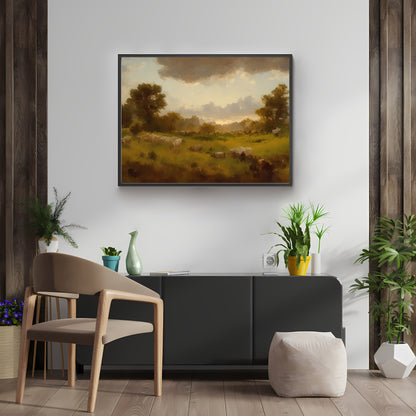 Vintage Country Landscape Painting Paper Poster Prints Vintage Oil Painting & Wall Art abstract open wild country landscape, Antique art
