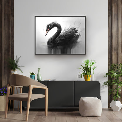 Black Swan Painting Paper Poster Prints Vintage Oil Painting Style & Wall Art of a black swan in black an white