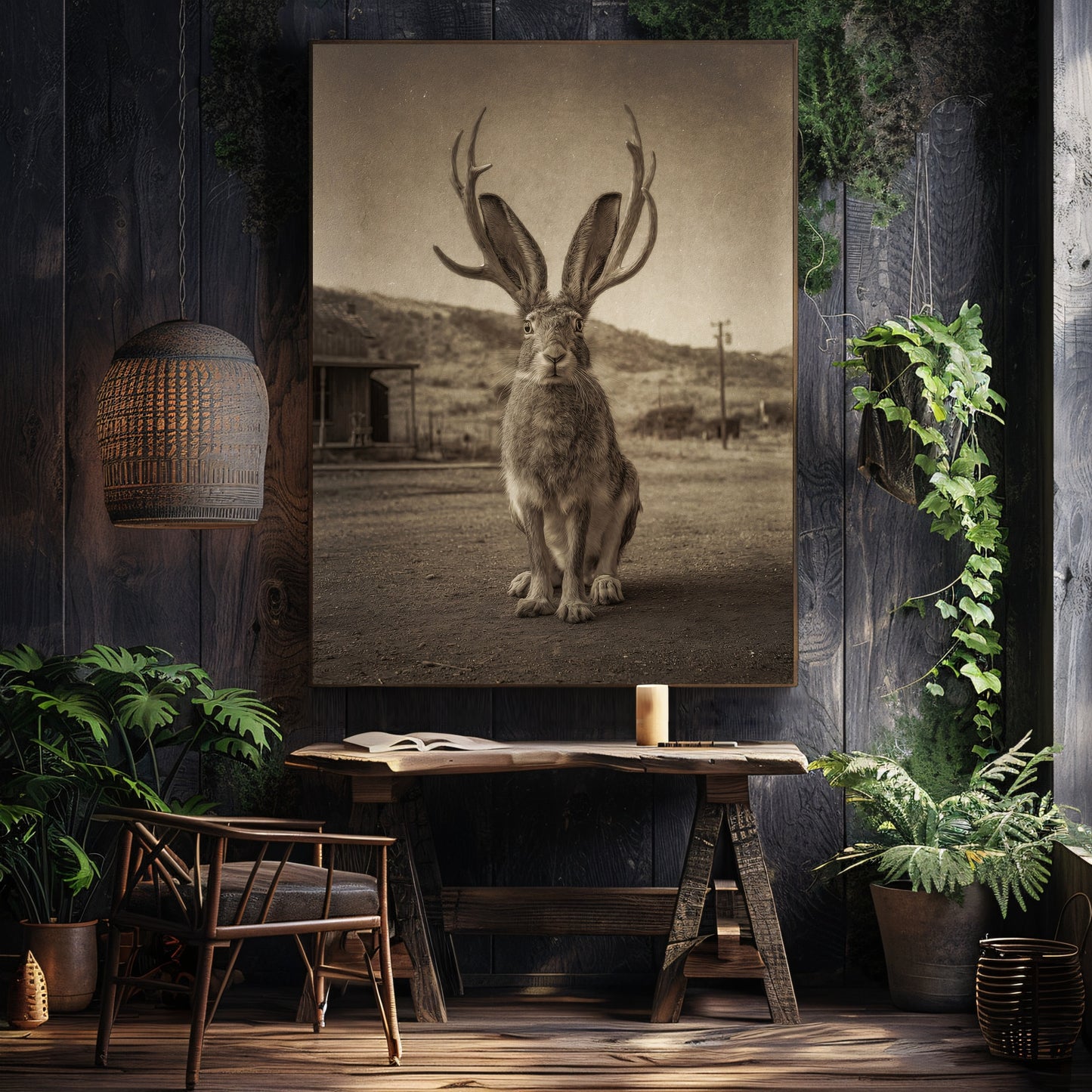 Vintage Jackalope Wall Art Print | American Folklore Cryptid Artwork | Old West Rustic Cabin Fantasy Decor