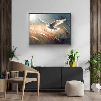 Bird in Grassland Paper Poster Prints Wall Art Vintage Oil Painting Style Visible Brushstrokes Soft Colors, Perfect for Nature-inspired Home Decor