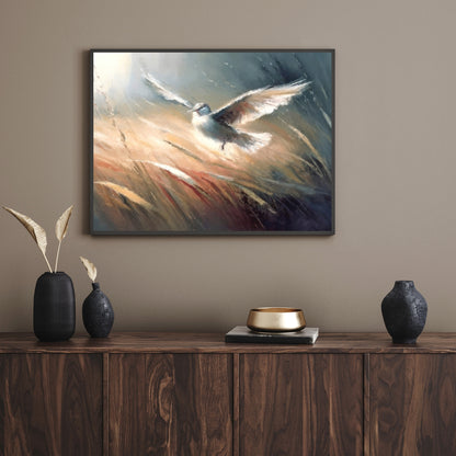 Bird in Grassland Paper Poster Prints Wall Art Vintage Oil Painting Style Visible Brushstrokes Soft Colors, Perfect for Nature-inspired Home Decor