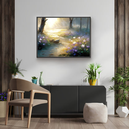 Woodland Wildflower Meadow Paper Poster Prints Wall Art Vintage Oil Painting visible Brushstrokes, Springflowers Floral Painting, Dreamy Woodland