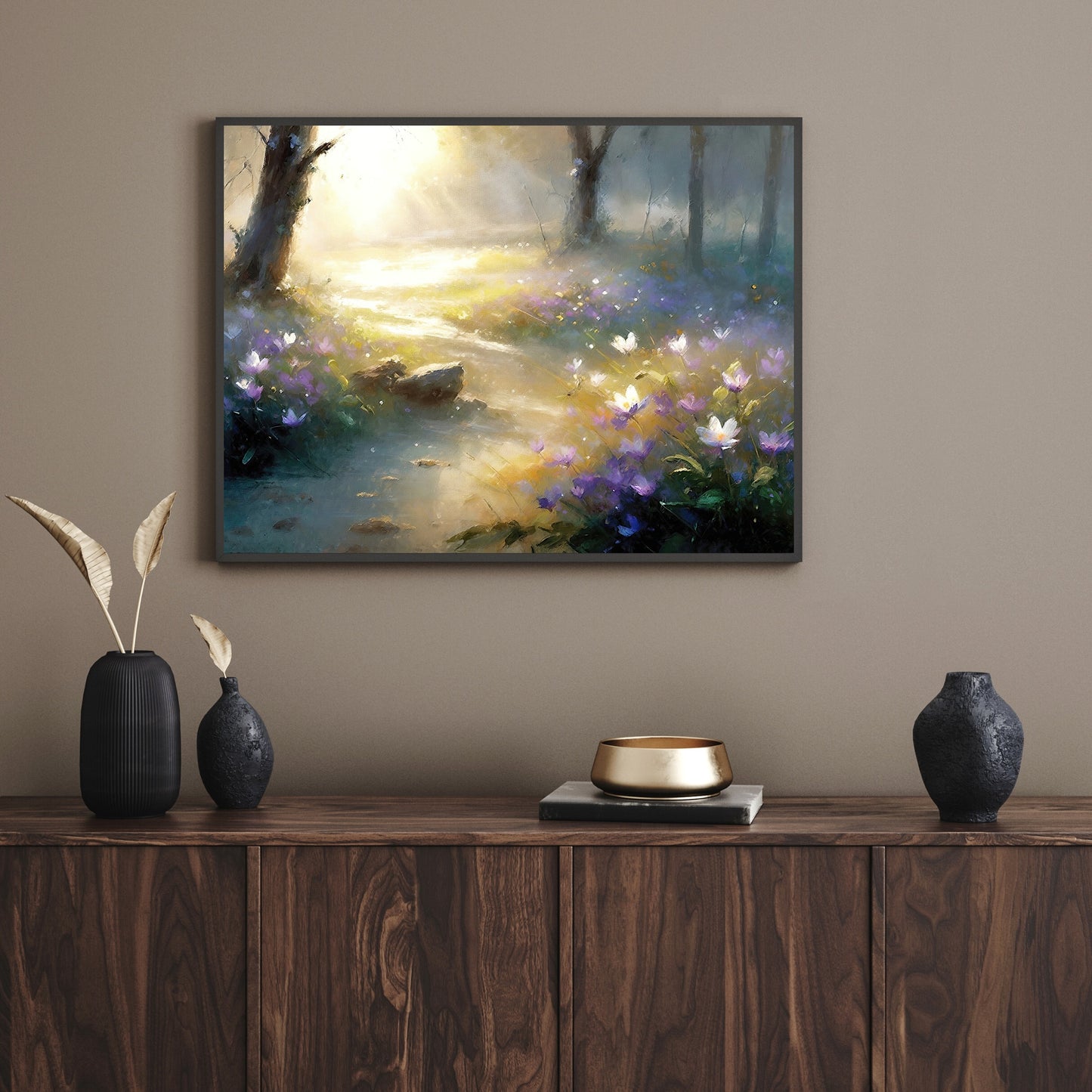 Woodland Wildflower Meadow Paper Poster Prints Wall Art Vintage Oil Painting visible Brushstrokes, Springflowers Floral Painting, Dreamy Woodland