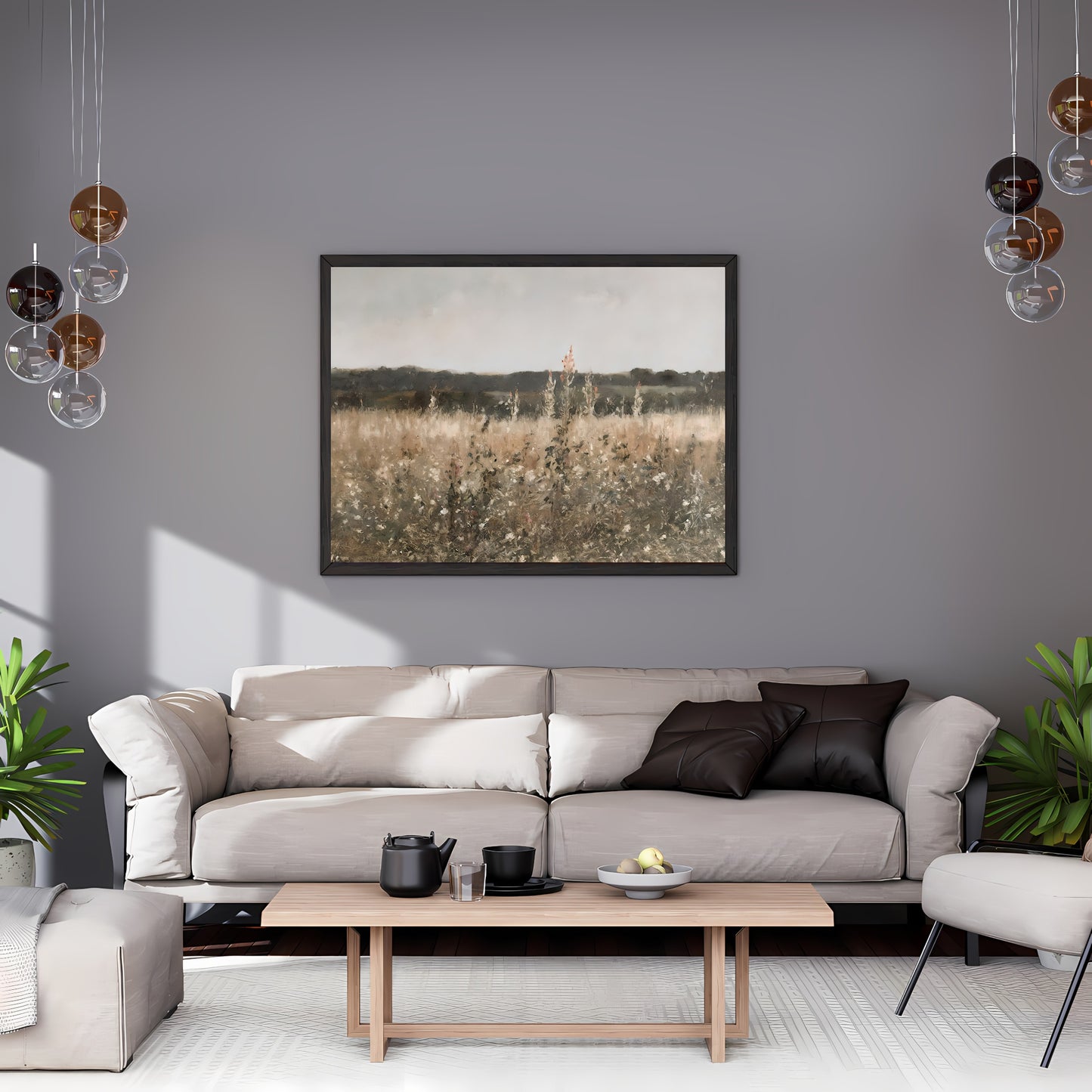 Wildflower Field Landscape Paper Poster Prints Vintage Painting Antique Landscape Art Print Country Field Wall Art Living Room Decor