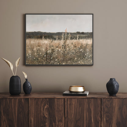 Wildflower Field Landscape Paper Poster Prints Vintage Painting Antique Landscape Art Print Country Field Wall Art Living Room Decor