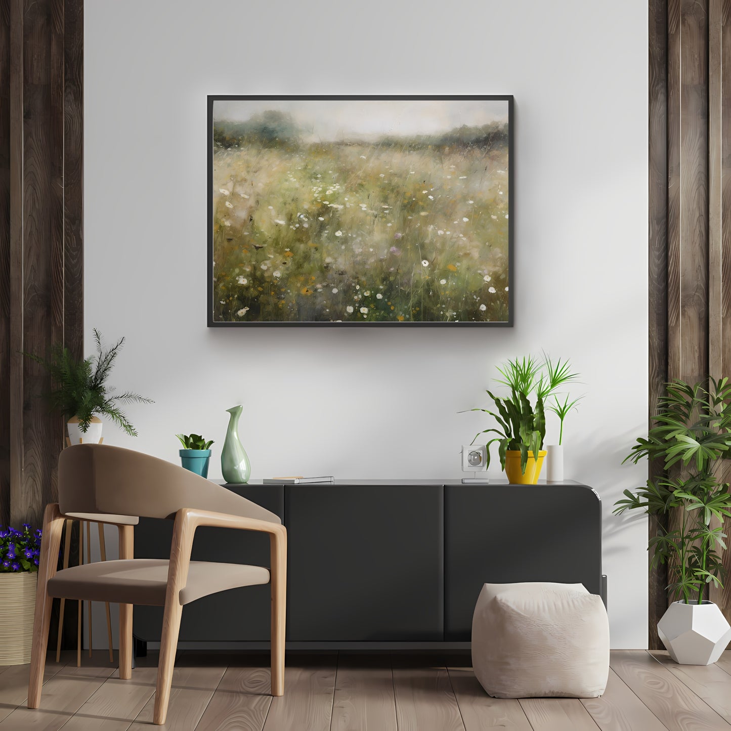 Wildflower Meadow Impressionist Wall Art Paper Poster Prints Vintage Oil Painting, Dreamy , Abstract Style, Blurred Landscape, Enchanting Nature Home Decor