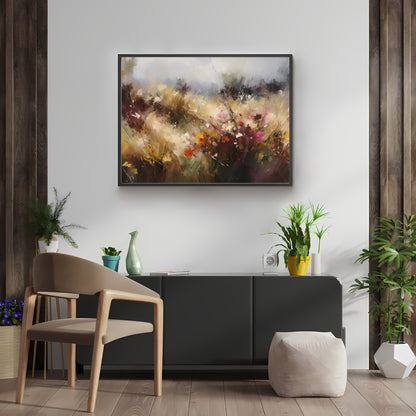 Wildflower Meadow Paper Poster Prints Wall Art Abstract Modern Oil Painting, Heavy Brushstrokes, Earth Tone Cornfield Colors