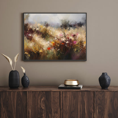 Wildflower Meadow Paper Poster Prints Wall Art Abstract Modern Oil Painting, Heavy Brushstrokes, Earth Tone Cornfield Colors