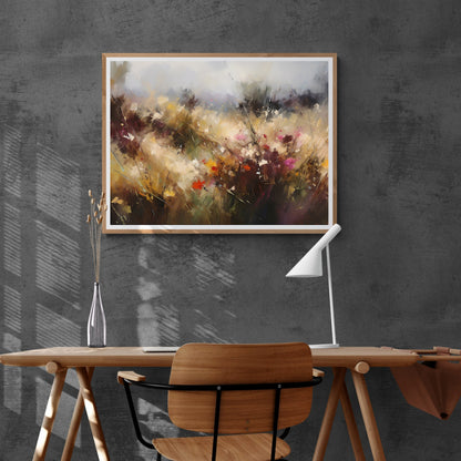 Wildflower Meadow Paper Poster Prints Wall Art Abstract Modern Oil Painting, Heavy Brushstrokes, Earth Tone Cornfield Colors