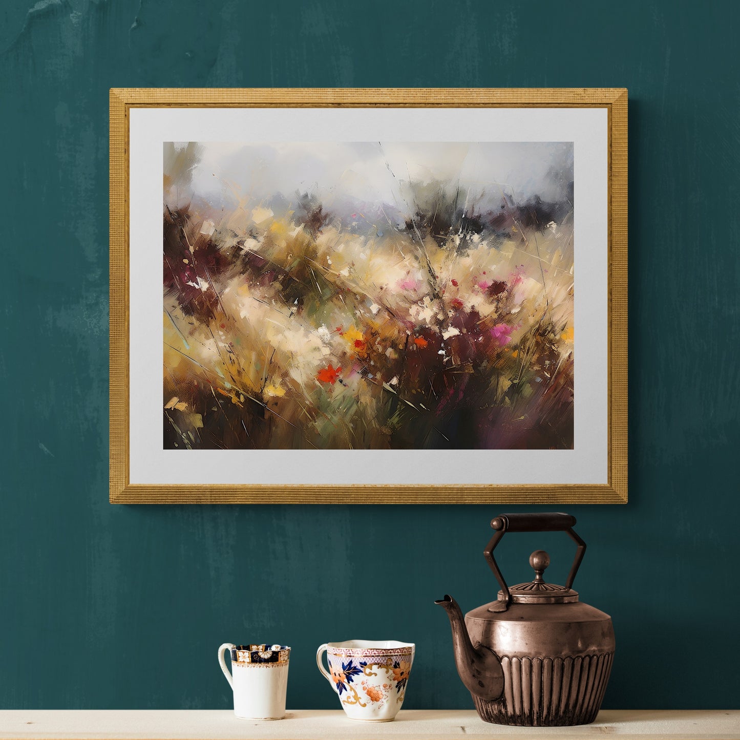 Wildflower Meadow Paper Poster Prints Wall Art Abstract Modern Oil Painting, Heavy Brushstrokes, Earth Tone Cornfield Colors