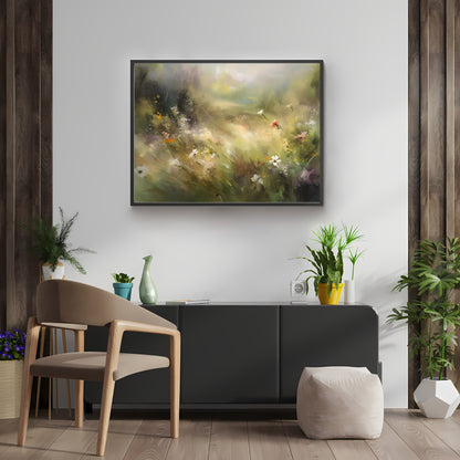 Spring Meadow Abstract Wall Art Paper Poster Prints Impressionistic Oil Painting Home Decor, Vibrant Wildflowers, Lush Meadow