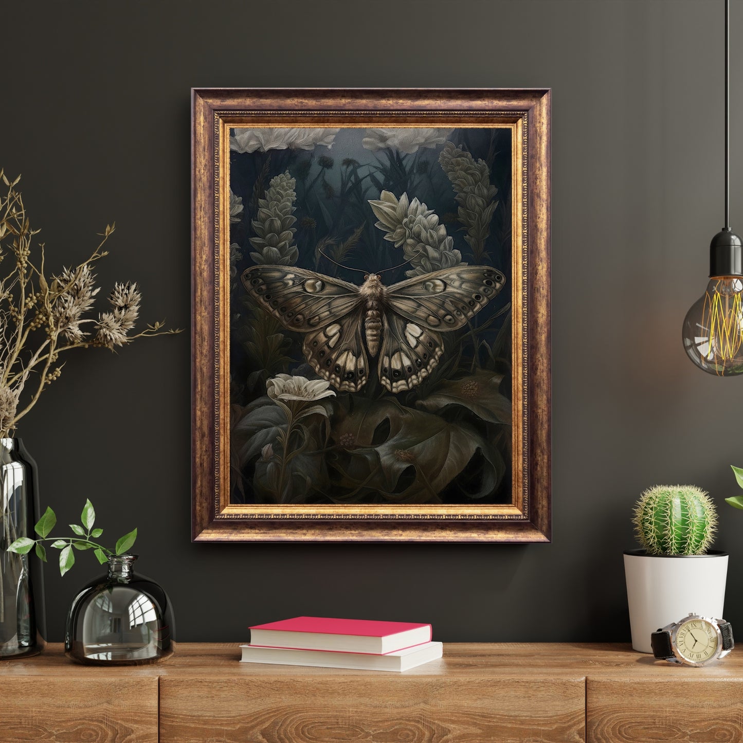Vintage Moth Painting Wall Art Dark Academia Witchy Gothic Botanical Decor Dark Cottagecore Goblincore Goth Home Decor Paper Poster Prints