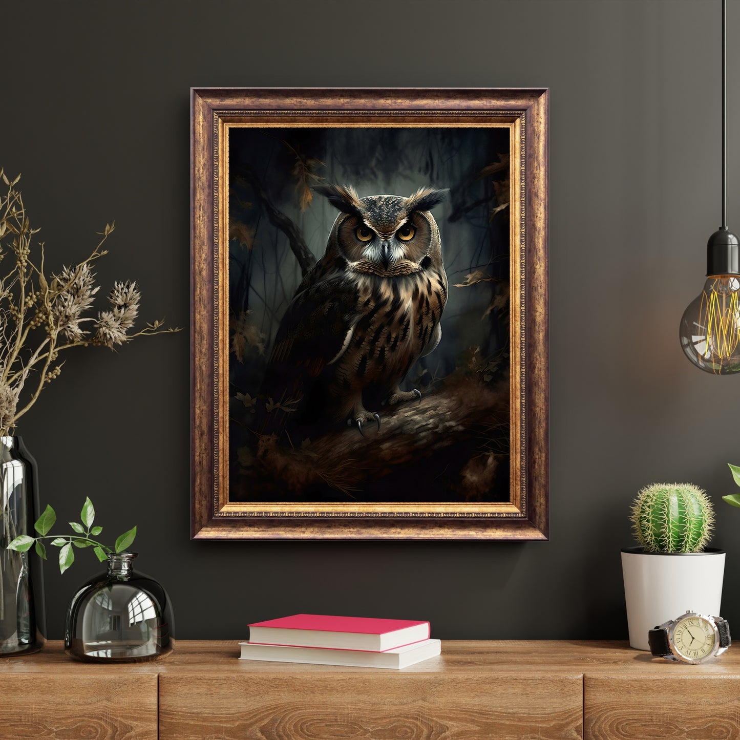 Owl in Dark Forest Wall Art Dark Academia, Goblincore, Victorian, Moody Antique Painting, Witchy Gothic Cottagecore Decor Paper Poster Prints