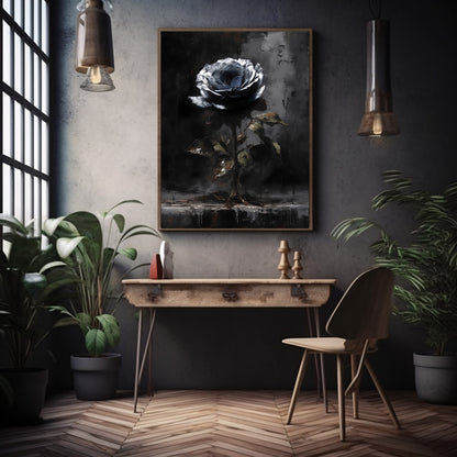 Black Silver Rose Gothic Wall Art Vintage Oil Painting, Dark Academia, Gothic, Floral, Moody Botanical Decor, Dark Cottagecore Paper Poster Prints