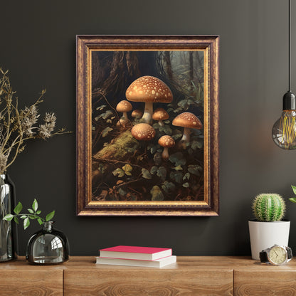 Mushrooms in Woodland Wall Art Dark Academia, Goblincore, Vintage Botanical Decor, Witchy Gothic Cottagecore, Mushroom Paper Poster Prints