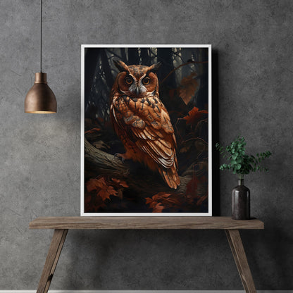 Owl in Dark Forest Wall Art Dark Academia, Goblincore, Victorian, Moody Antique Painting, Witchy Gothic Cottagecore Decor Paper Poster Prints