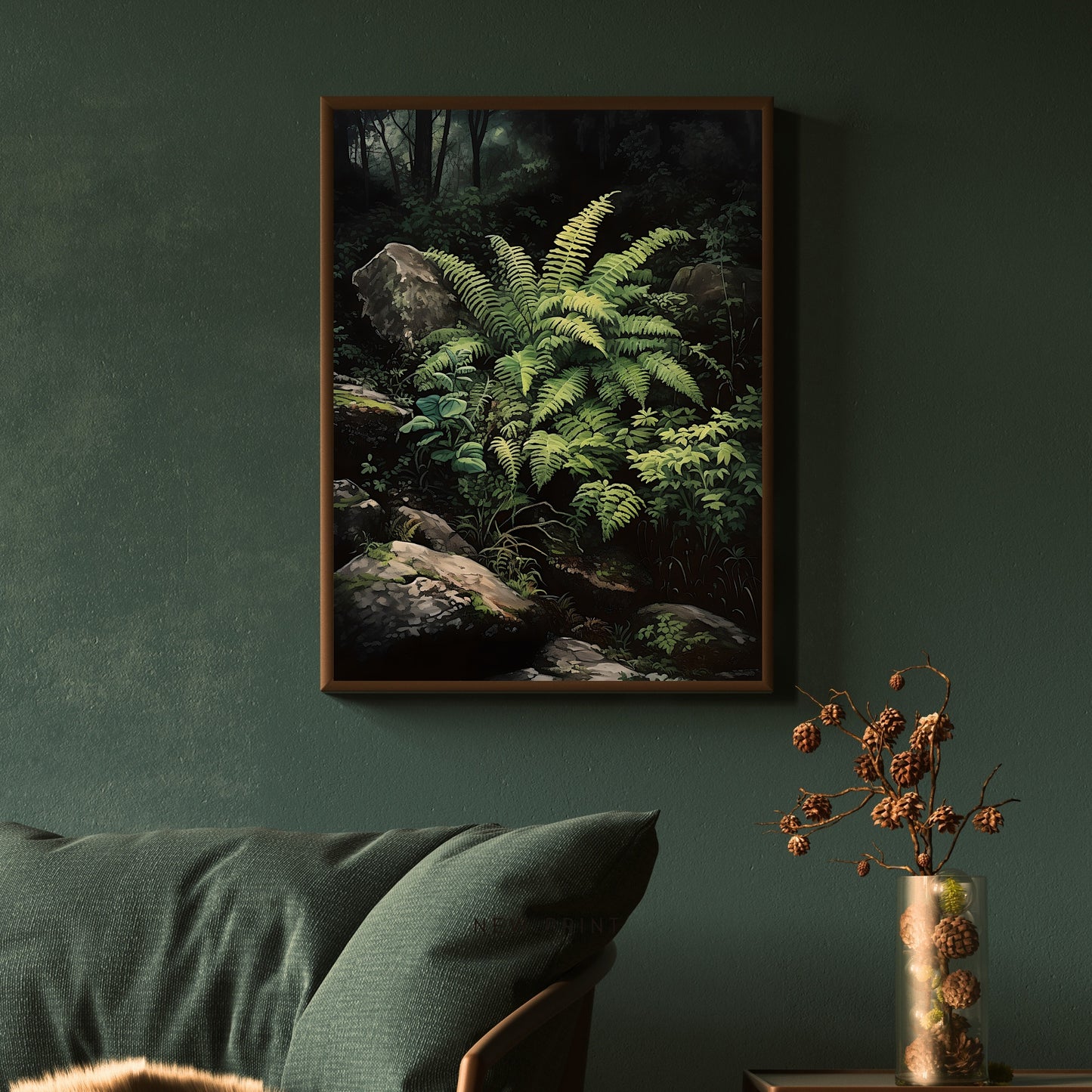 Deep Forest Fern, Dark Cottagecore Print, Vintage Botanical Decor, Green Aesthetic Wall Art, Goblincore Oil Painting, Dark Moody  Paper Poster Prints