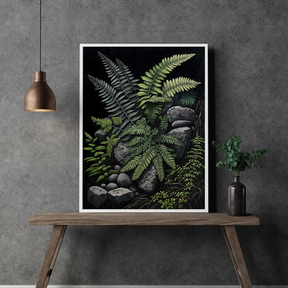 Deep Forest Fern, Dark Cottagecore Print, Vintage Botanical Decor, Green Aesthetic Wall Art, Goblincore Oil Painting, Dark Moody Paper Poster Prints