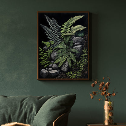 Deep Forest Fern, Dark Cottagecore Print, Vintage Botanical Decor, Green Aesthetic Wall Art, Goblincore Oil Painting, Dark Moody Paper Poster Prints