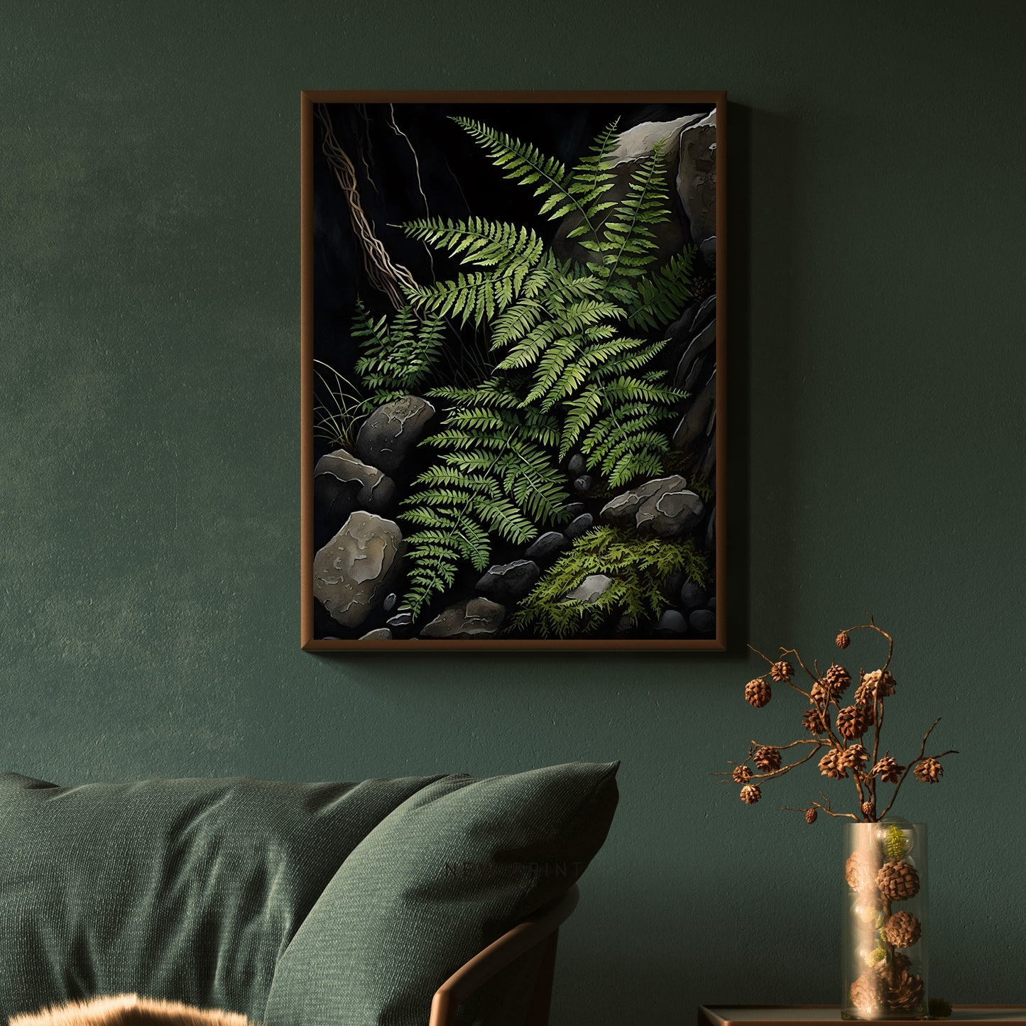 Deep Forest Fern Gothic Wall Art, Dark Cottagecore Print, Vintage Botanical Decor, Green Aesthetic Wall Art, Goblincore Oil Painting, Dark Moody Paper Poster Prints