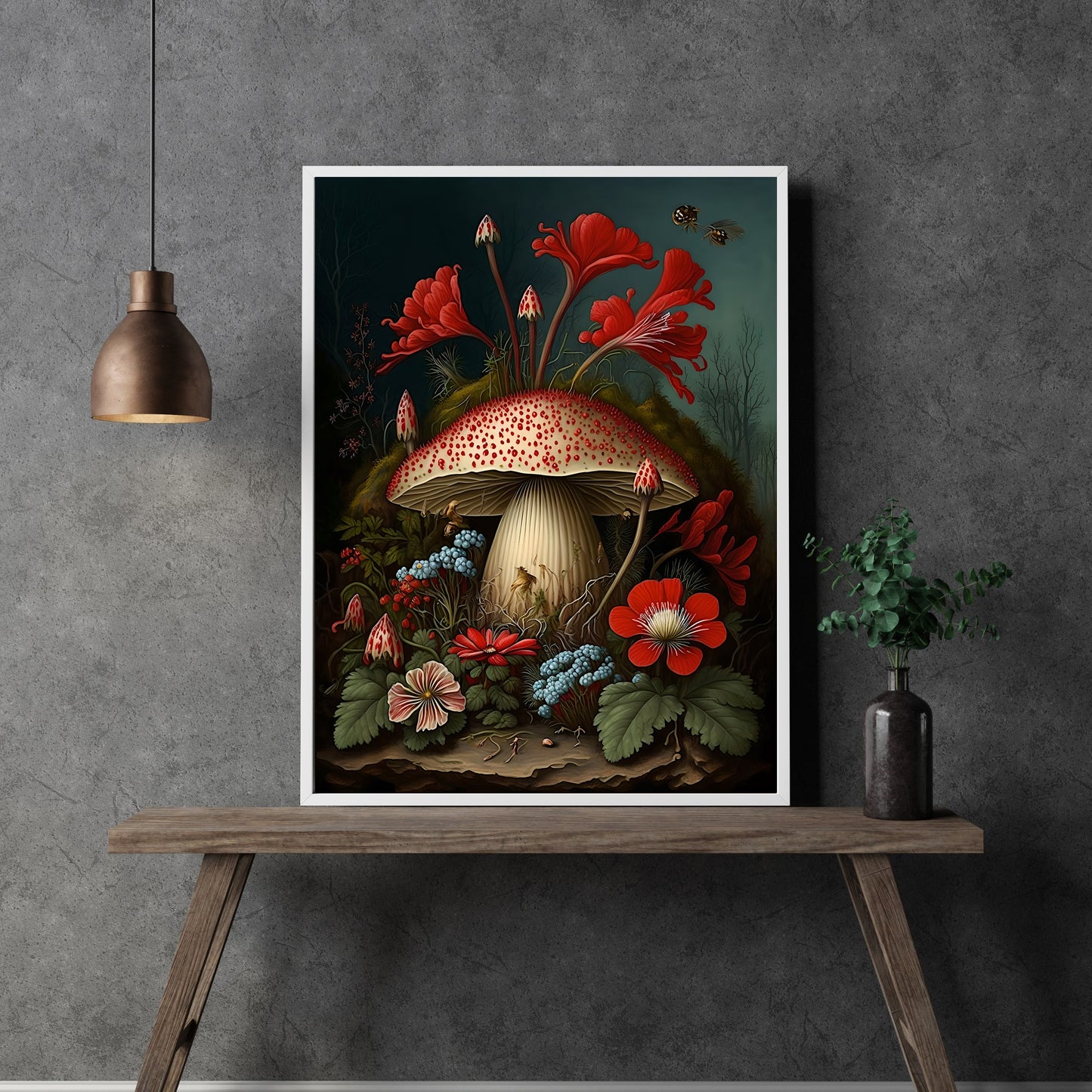 Mushrooms and Flowers in Woodland Wall Art, Dark Academia, Goblincore, Botanical Decor, Witchy Gothic Cottagecore, Mushroom Art Paper Poster Prints