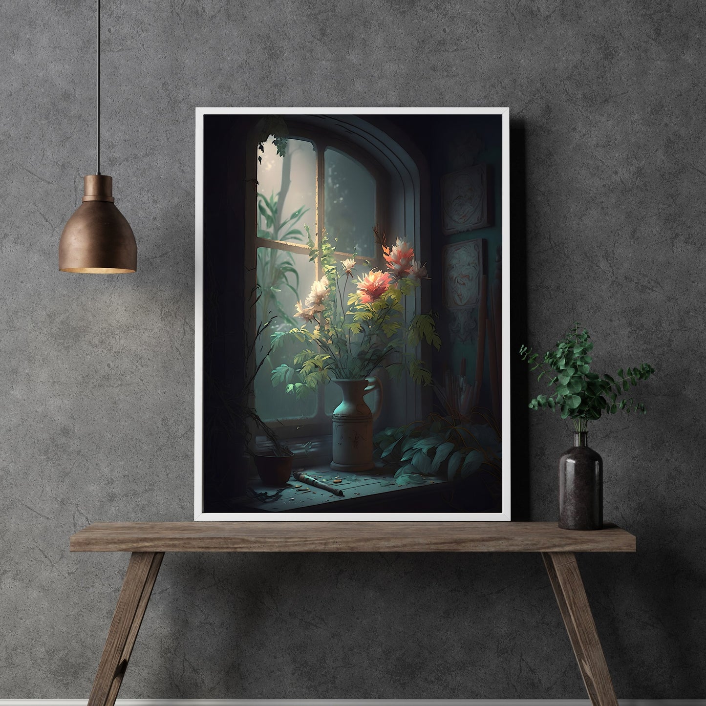 Vase with Flowers Wall Art Painting Moody Floral Decor Vintage Farmhouse Decor Serene and Elegant Home Decor Still Life Art Paper Poster Prints