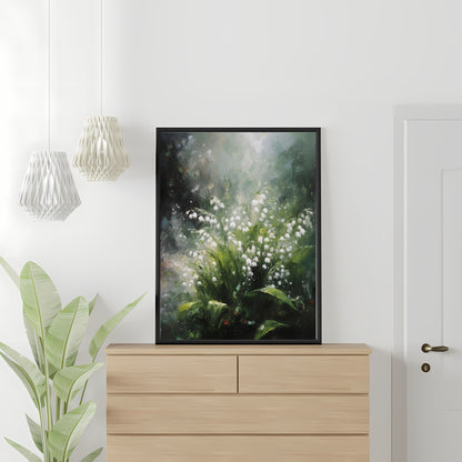 Lily of the Vally Wall Art Oil Painting Paper Poster Prints Vintage Cottagecore Wall Art Woodland Flower Painting Impressionistic White Flower Portrait