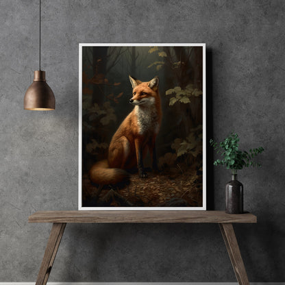 Roter Fuchs, Waldwandkunst, Vintage-Gemälde, Tierwelt, Dekorkunst, Dark Academia-Wandkunst, rustikale Fuchsmalerei, Cottagecore-Kunstwerk, Papier-Posterdrucke