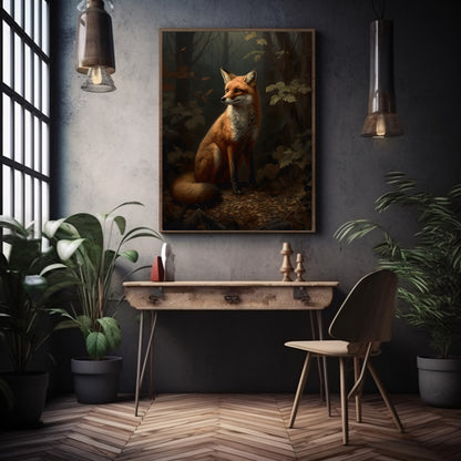 Roter Fuchs, Waldwandkunst, Vintage-Gemälde, Tierwelt, Dekorkunst, Dark Academia-Wandkunst, rustikale Fuchsmalerei, Cottagecore-Kunstwerk, Papier-Posterdrucke