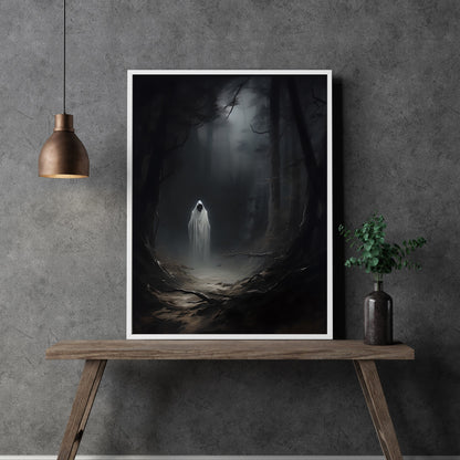 Ghost Haunting Woodland Dark Academia Ölgemälde Dark Cottagecore Nostalgie Poster Gothic Retro Gruselige Wandkunst Hexendekor Papier Posterdrucke