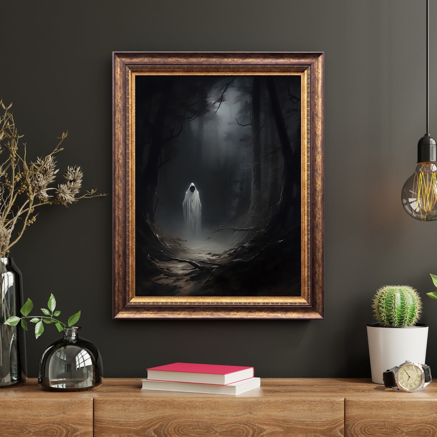 Ghost Haunting Woodland Dark Academia Ölgemälde Dark Cottagecore Nostalgie Poster Gothic Retro Gruselige Wandkunst Hexendekor Papier Posterdrucke