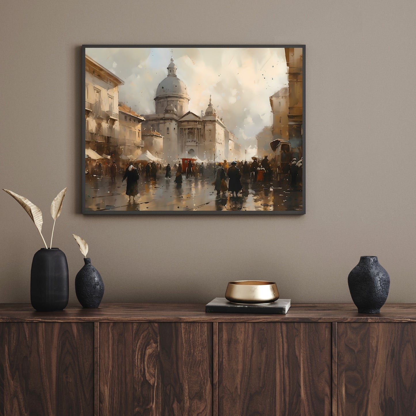 Rome 19th Century Street View Vintage Paper Poster Prints Wall Art Cityscape Impressionistic Painting Nostalgia Artwork Above Couch Decor