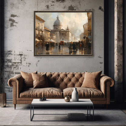 Rome 19th Century Street View Vintage Paper Poster Prints Wall Art Cityscape Impressionistic Painting Nostalgia Artwork Above Couch Decor