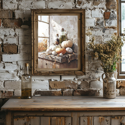 Rustic Autumn Harvest Still Life Wall Art Print - Autumn Kitchen Decor, Vintage Farmhouse Wall Art
