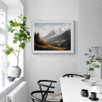 Alpine mountain painting Paper Poster Prints vintage art oil painting farmhouse deocor majestic mountains rustic decor