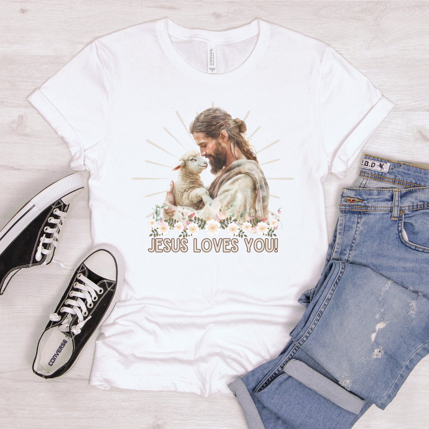 Jesus liebt dich – Aquarell-Lamm-T-Shirt