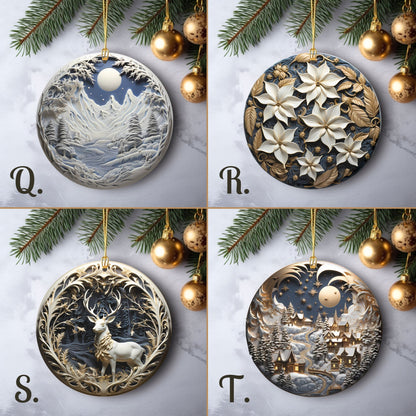 Stylish Ornaments Set of 20 Round Ceramic Ornaments Blue Gold 3D Style Print on Ornament no Relief Festive Christmas Tree Decoration