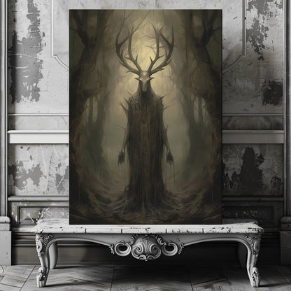 Ancient Forest God Canvas Print – Eerie Forest Spirit Art in Dark Woodland Setting - Everything Pixel