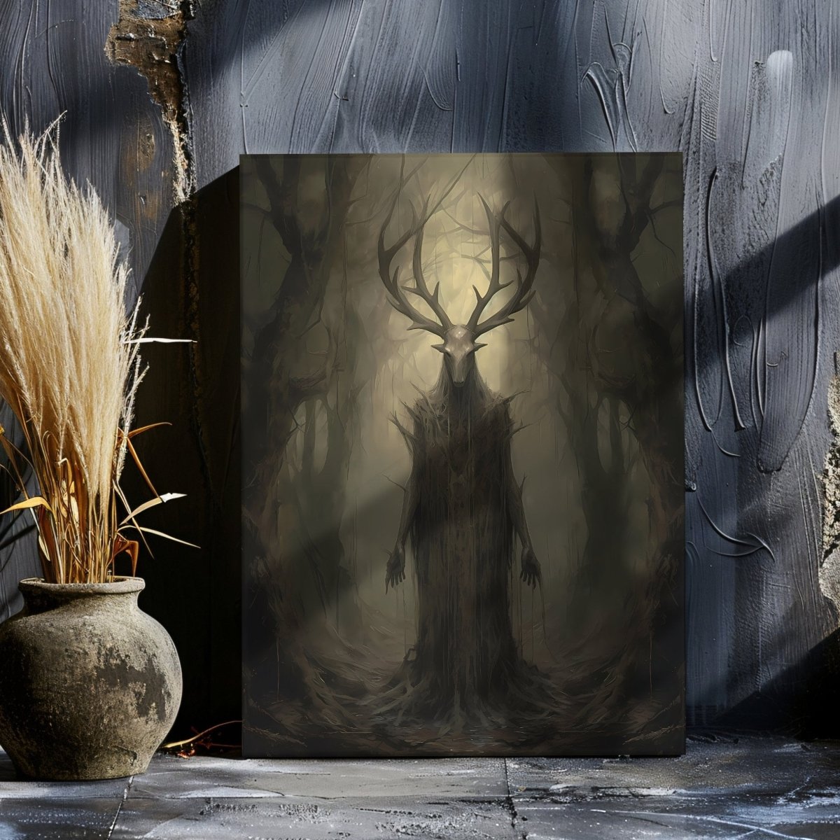 Ancient Forest God Canvas Print – Eerie Forest Spirit Art in Dark Woodland Setting - Everything Pixel