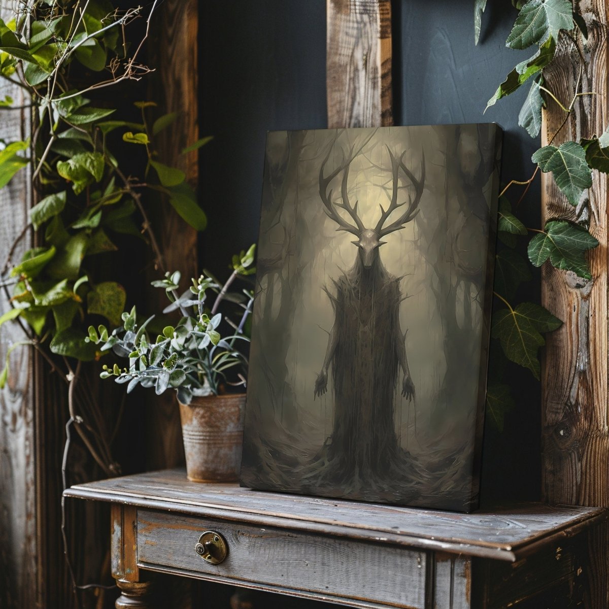 Ancient Forest God Canvas Print – Eerie Forest Spirit Art in Dark Woodland Setting - Everything Pixel