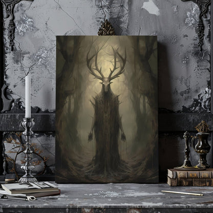 Ancient Forest God Canvas Print – Eerie Forest Spirit Art in Dark Woodland Setting - Everything Pixel