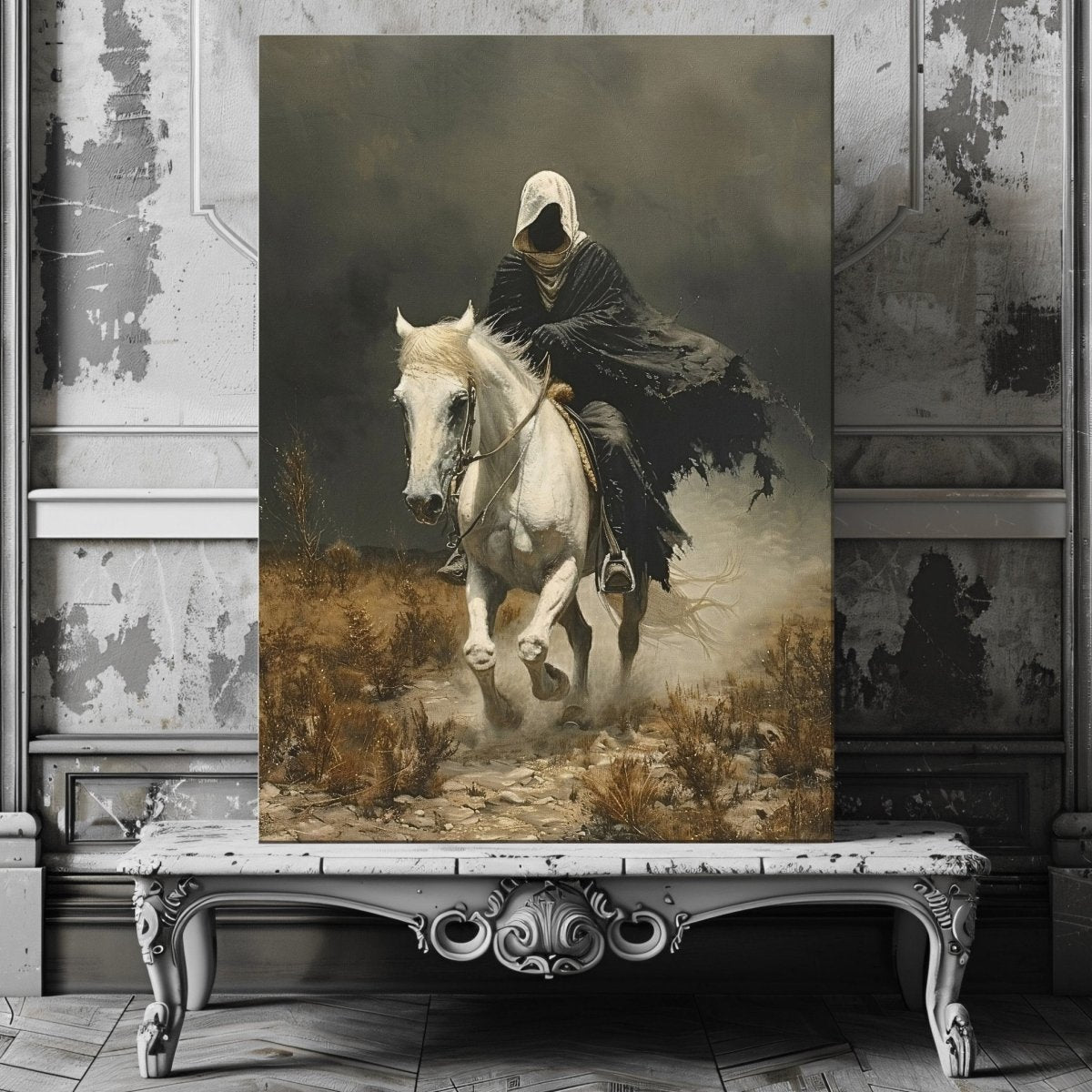 Apocalyptic Horseman Canvas Print - Gothic Horror, Occult Art, White Horse - Everything Pixel