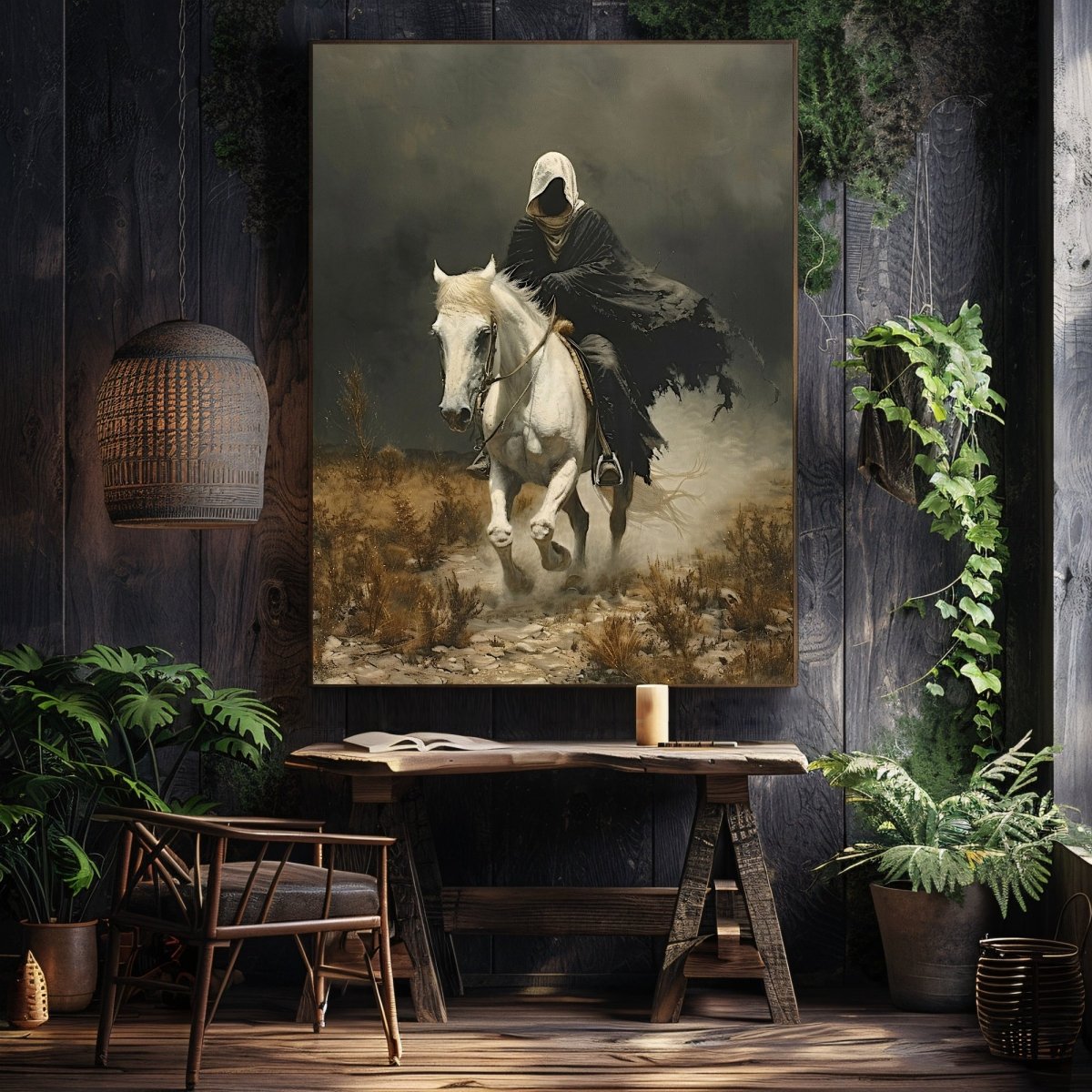 Apocalyptic Horseman Wall Art Print - Gothic Horror, Occult Art, White Horse - Everything Pixel