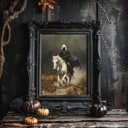 Apocalyptic Horseman Wall Art Print - Gothic Horror, Occult Art, White Horse - Everything Pixel