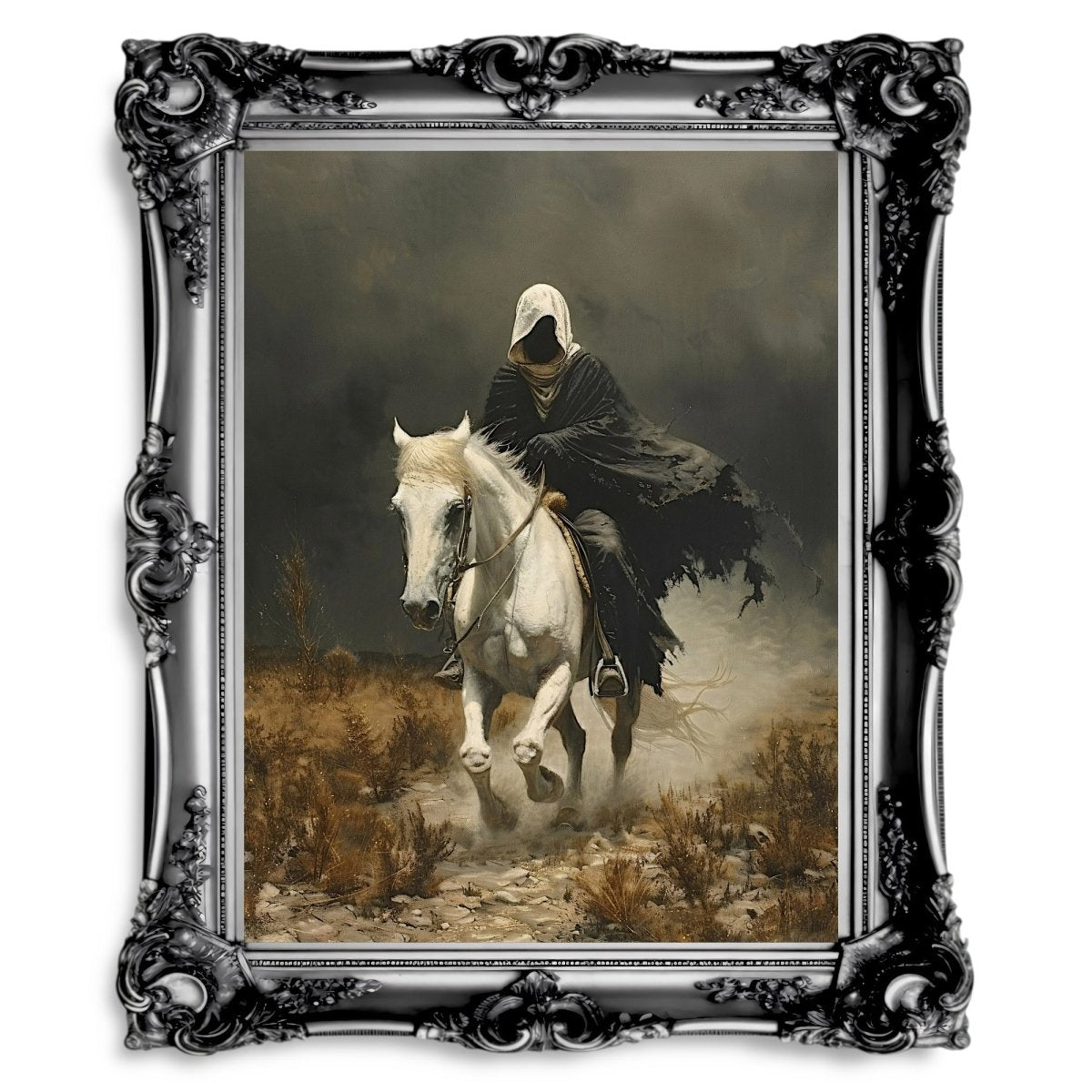 Apocalyptic Horseman Wall Art Print - Gothic Horror, Occult Art, White Horse - Everything Pixel