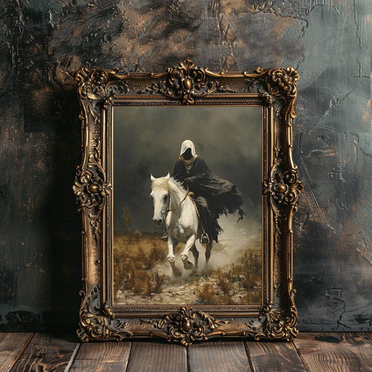 Apocalyptic Horseman Wall Art Print - Gothic Horror, Occult Art, White Horse - Everything Pixel